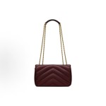 SAINT LAURENT YSL LOULOU distressed bronze metal accessories single-shoulder bag, small size for women in wine red